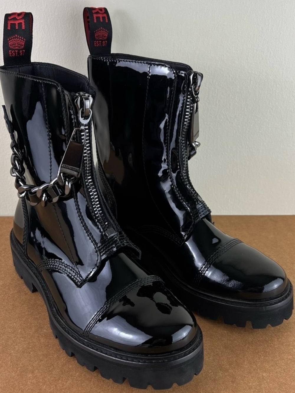 NEW ZADIG & VOLTAIRE BLACK PATENT LEATHER BOOTS - Picture 2 of 12